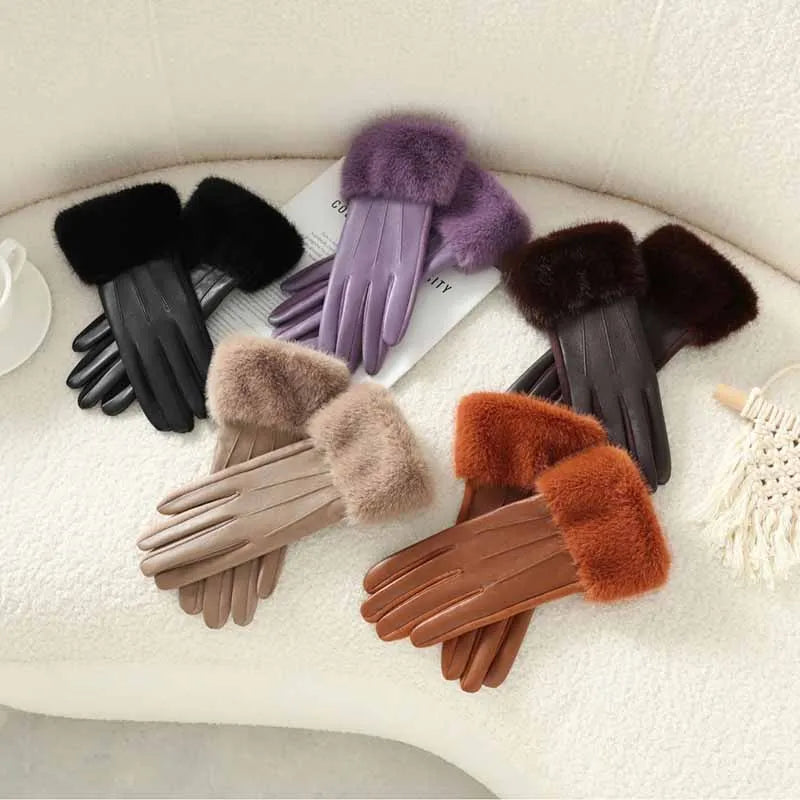 Winter Luxury Women's PU Leather Gloves
