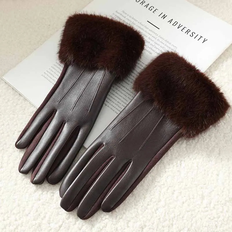 Winter Luxury Women's PU Leather Gloves